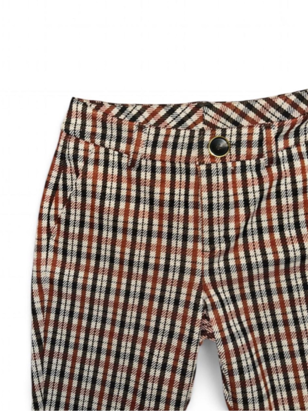 CAbi Boot Cut Plaid Pants in Rust, Black & Cream